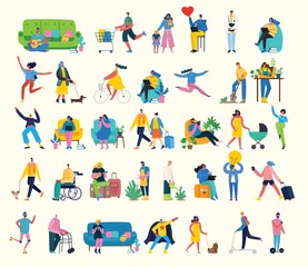 Young man and woman gardener holding a flower pot. Vector illustration in a flat style