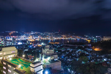 Fototapeta premium Nagasaki Night View from Mt. Inasa (Inasayama) in Nagasaki, Japan.