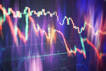 Trading platform. Business graph. Abstract glowing forex chart interface background. Investment,...