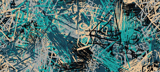 Grunge is multicolored. Abstract seamless background. The texture is repetitive. Template for printing on fabric, paper, wrapper. A chaotic backdrop of graffiti