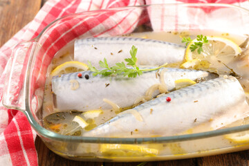 raw maquerel  fillet with olive oil and lemon