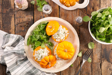 stuffed pumpkin with rice and lettuce