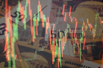 Fundamental and technical analysis concept. Abstract financial trading graphs on monitor....
