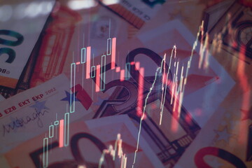 Fundamental and technical analysis concept. Abstract financial trading graphs on monitor....