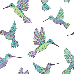 Vector seamless pattern with hummingbird. Decoration print for wrapping, wallpaper, fabric. Seamless vector texture. 
