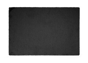 Kitchen stone tray top view for food. Slate plate isolated on white background. Set of empty black...