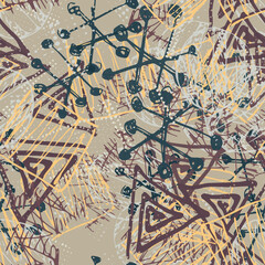 Obraz premium Abstract seamless geometric pattern for printing on fabric, wrapping paper. The grunge background is repetitive and multicolored. Funny Wallpaper for textiles. Creative template for fashion style