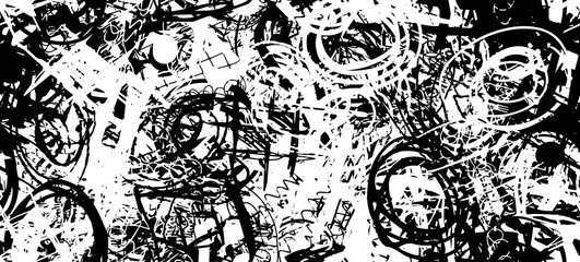 Grunge black and white. Seamless texture. Abstract geometric pattern. Chaos and random. Modern art drawing painting