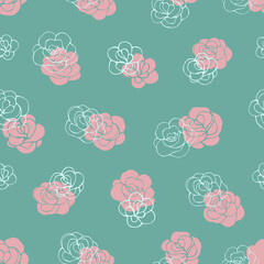 Seamless vector pattern of roses. Decoration print for wrapping, wallpaper, fabric, textile. Design for birthday, wedding, Valentine's Day, Mother's day, Women's Day and other holiday.