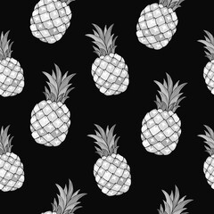 Tropic vector seamless pattern with monochrome pineapple. Summer decoration print for wrapping, wallpaper, fabric. Seamless vector texture.