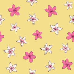 Fototapeta na wymiar Tropic vector seamless pattern with plumeria. Summer decoration print for wrapping, wallpaper, fabric. 