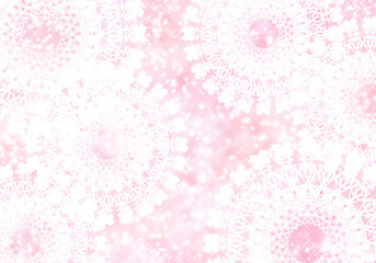 Crocheted lace on pink background
