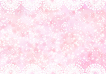 Crocheted lace on pink background