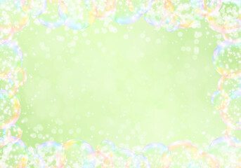 Soap bubbles on light green background	
