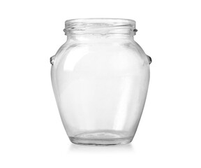 Empty glass jar isolated on white