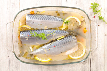 raw maquerel  fillet with olive oil and lemon