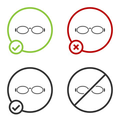 Black Glasses for swimming icon isolated on white background. Goggles sign. Diving underwater equipment. Circle button. Vector Illustration.