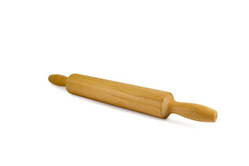 Traditional dough roller pin isolated on white background. Side View