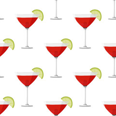 Cosmopolitan cocktail seamless pattern. Alcohol drink background.