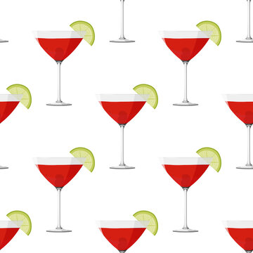 Cosmopolitan cocktail seamless pattern. Alcohol drink background.