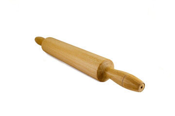 Traditional dough roller pin isolated on white background. Side View