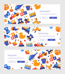 Happy kids - set of flat design style banners