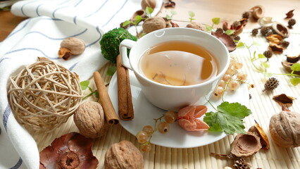 cup of tea with the currant, still-life with currant