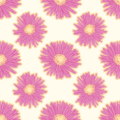 Fototapeta na wymiar Hottentot Fig flowers vector repeat pattern. Thin petal blossoms seamless illustration background.