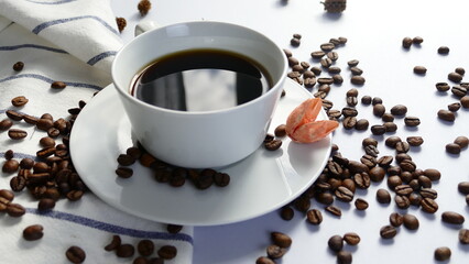 morning cup of coffee with blueberry, still-life, fresh breakfast
