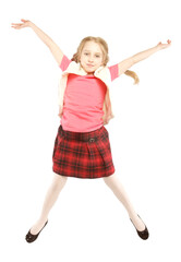 girl jumps on a white background