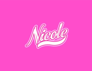 First name Nicole designed in athletic script with pink background
