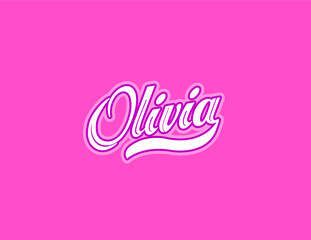 First name Olivia designed in athletic script with pink background