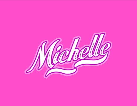 First name Michelle designed in athletic script with pink background