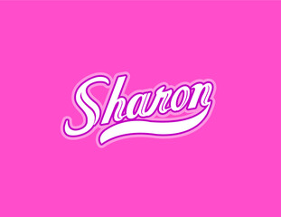 First name Sharon designed in athletic script with pink background