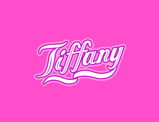 First name Tiffany designed in athletic script with pink background
