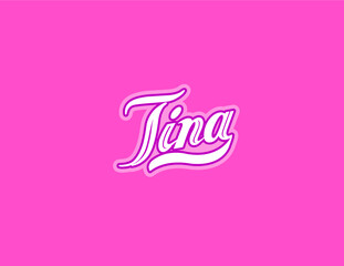 First name Tina designed in athletic script with pink background