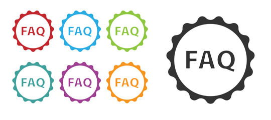 Black Label with text FAQ information icon isolated on white background. Circle button with text FAQ. Set icons colorful. Vector Illustration.
