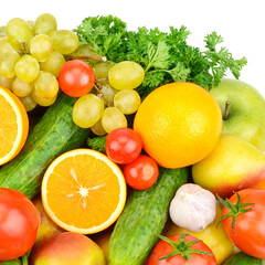 Fruits and vegetables isolated on a white background.