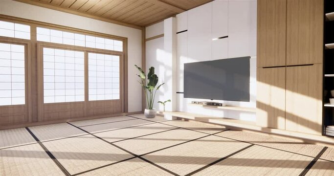 Tv cabinet in japanese living room on white wall background,3d rendering