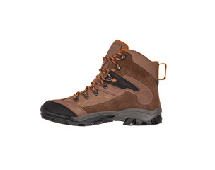 Modern mountain boots isolate on a white back. Shoes for outdoor activities and travel.