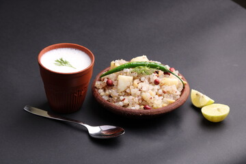 Sabudana Khichadi - An authentic dish from Maharashtra made with sago seeds, served with buttermilk.