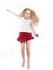 girl jumps on a white background