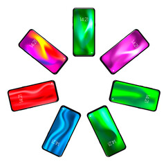 Variety of smartphones, of different wallpapers to use as samples and mockup