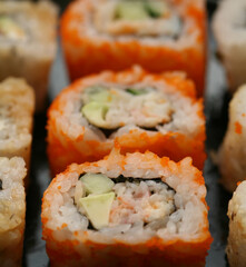 rolls with shrimp, crab and avocado