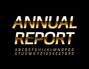 Vector premium emblem Annual Report. Gold Modern Font. Elegant Luxury Alphabet Letters and Numbers