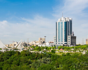 Fototapeta na wymiar A view of ports & maritime organization building from Ab-o-Atash park, Tehran, Iran