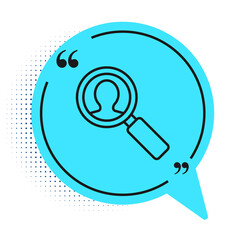 Black line Medical analysis icon isolated on white background. Medicine help. Pharmacy medication symbol. Blue speech bubble symbol. Vector Illustration.