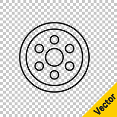 Black line Alloy wheel for a car icon isolated on transparent background. Vector Illustration.