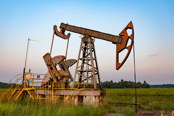 Fototapeta na wymiar Oil pump at an oil field in Russia