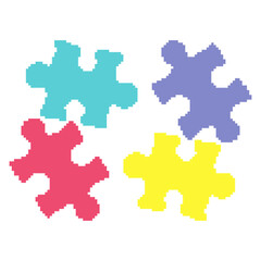 Pixel puzzle color icon. Pixel art 8 bit.